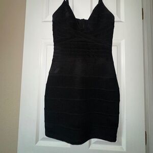 Missguided Bandage LBD Little Black Dress Size 6 Plunge Neck